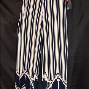 Alfani Navy and White Geometric Wide Leg Pants